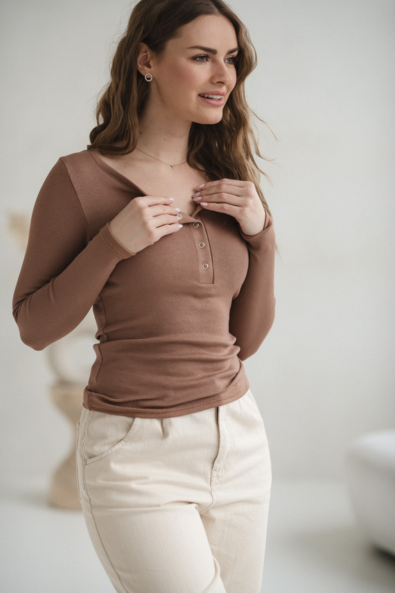 Bluză graviditate și alăptare Tummy Milk&Love vâscoză toffee
