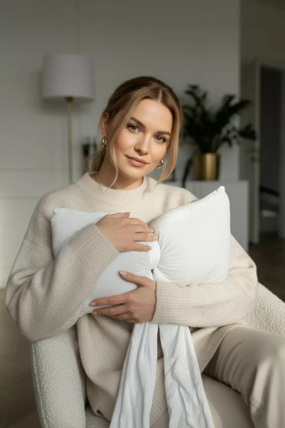 Pernă cu fundă de Crăciun 40x23 de la Spod Igły i Nitki – pernă de catifea crem, certificată Oeko-Tex