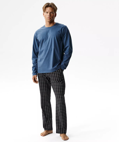 Atlantic NMP-404 Pijamale bărbați 100% bumbac Pantaloni lungi în carouri albastru-bleumarin