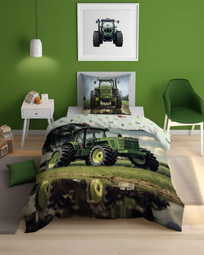 5409 Un tractor verde Lenjerie de pat din bumbac strălucitoare în întuneric Detexpol