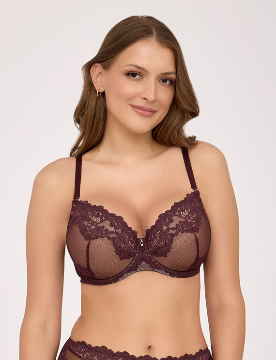Sutien push-up Ava 2232 Chocolate Brown cu dantelă și balene