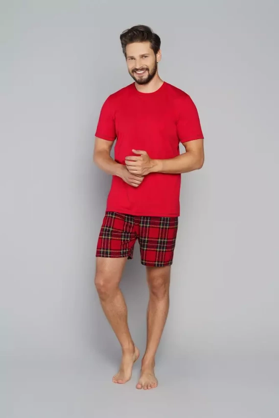 Narvik Pijama cu mânecă scurtă pentru bărbați, pantaloni scurți Italian Fashion- roșu/print
