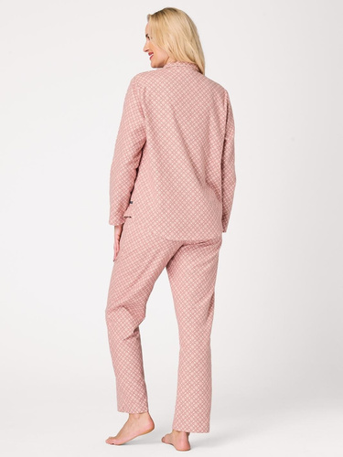 Pijamale damă Key LNS 743 roz, din flanel, cu nasturi, 100% bumbac