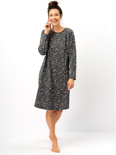 Cămașă de noapte damă Key LND 707, bleumarin - bumbac, mâneci lungi, croială confortabilă