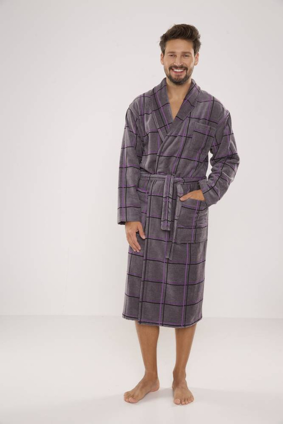 803 / 819 Halat de baie pentru bărbați Twin Forex - gri cu carouri mov (gri cu carouri)