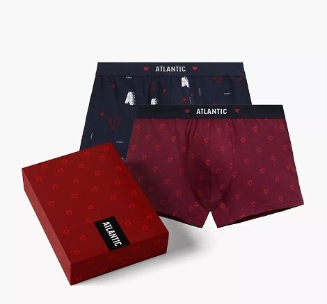 2GMH-029 Pantaloni scurți boxer Atlantic pentru bărbați - bumbac cu elastan, model cu inimă, pachet de 2
