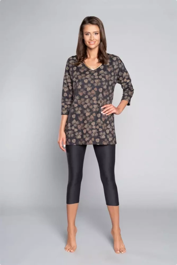 Pinnia Ladies' 3/4 sleeve pyjamas, 3/4 trousers Italian Fashion - print/graphite