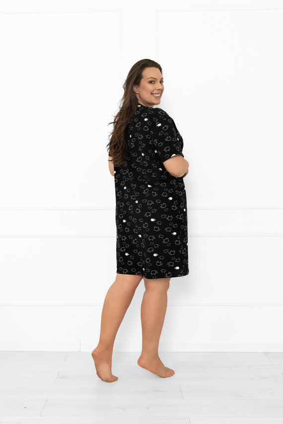 Cămașă de noapte pentru femei Bonnie - bumbac MEGA SOFT, negru în piele de oaie Italian Fashion