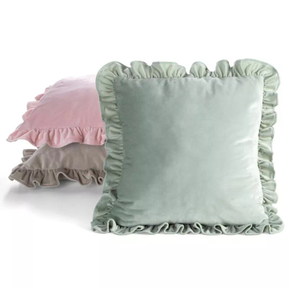 Față pernă Brenda 45x45 verde salvie catifea cu volane sage