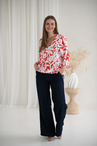 Bluză de maternitate Mamafullness Milk&Love florală pentru alăptare – viscoză, mâneci 3/4, oversize