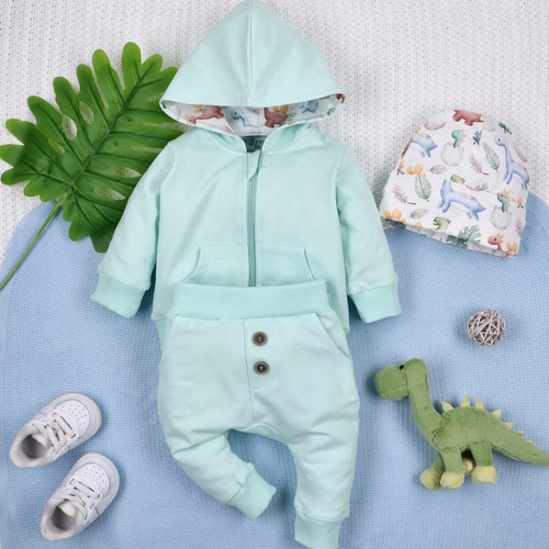 Pantaloni de trening pentru copii Nini, model din bumbac organic, cu talie confortabilă, ABN-5574, model din dinți exploratori de dinozauri