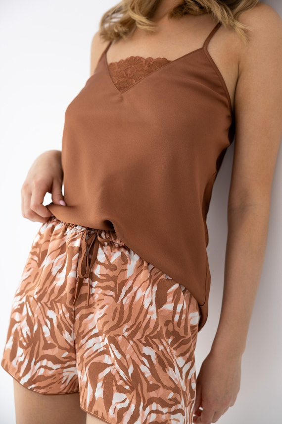 Sensis Velenisse Mocca pijama damă cu dantelă și pantaloni scurți