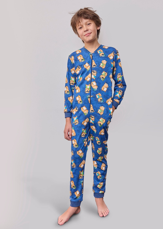 185/183 186/183 Salopetă Capybara 2 Kids Cornette pentru băieți – bumbac, cu fermoar și imprimeu distractiv