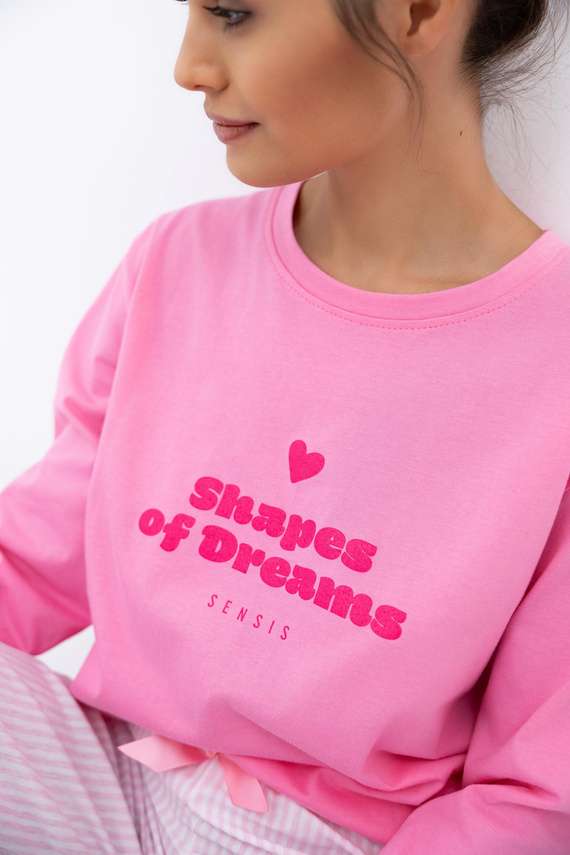 Pijamale pentru femei Malaya Sensis - Tricou și pantaloni lungi din bumbac cu fundă