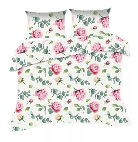 Set de lenjerie de pat 1654N Classic E24 Karo crem din bumbac, flori și frunze – 100% bumbac, rezistent, colorat, set de 2 piese