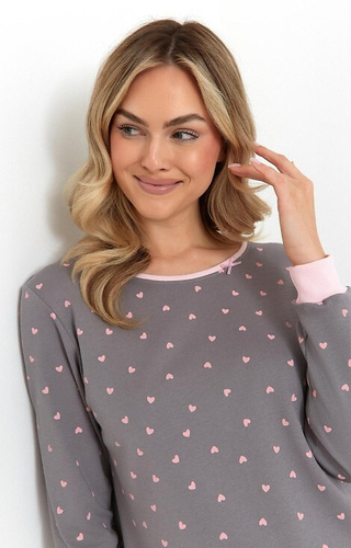 Cămașă de noapte pentru femei 493 Cana, grafit - bumbac interlock, inimioare, mâneci lungi