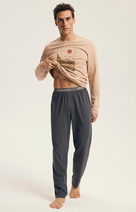 43474 Set de pijamale Luro Henderson Core pentru bărbați – bumbac, bluză cu imprimeu, pantaloni lungi