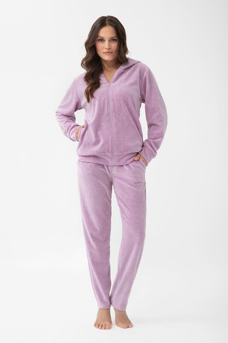 Dres 1308 Luna din catifea pentru femei cu glugă, bumbac, confort - violet