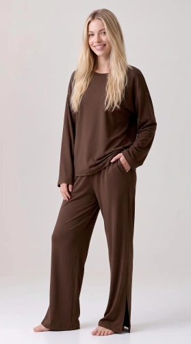 Pijamale damă Luna 1312 100% bumbac oversize pantaloni largi homewear - maro