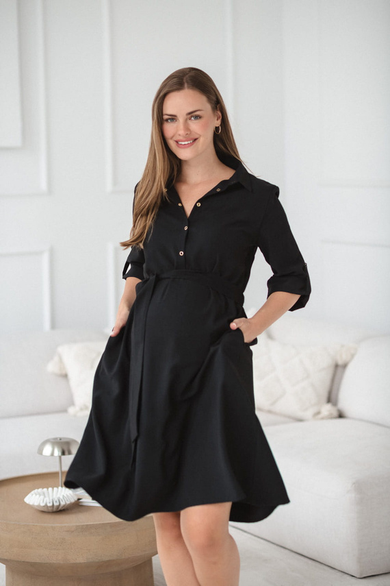 Camasa de maternitate si alaptare Milk&Love, neagra | Modal, maneci 3/4, talie reglabila