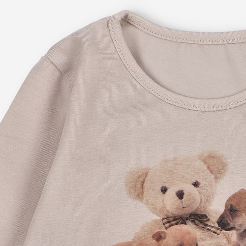 Bluză cu mânecă lungă KAR-3005 Lagarto Verde pentru fete, bej – elegantă, bumbac, producție poloneză