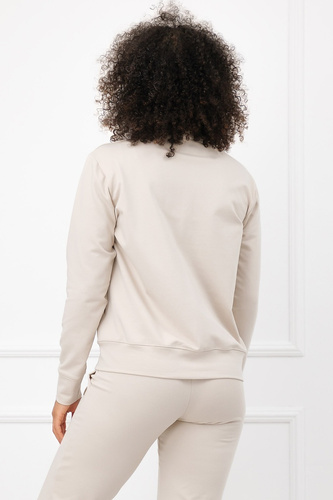 Bluza damă Credo Italian Fashion din bumbac, cu fermoar, guler tip tunică, buzunare - bej
