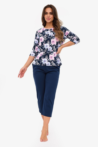 Pijamale dama 147/465 Anabel CORNETTE – bumbac, maneci 3/4, bleumarin