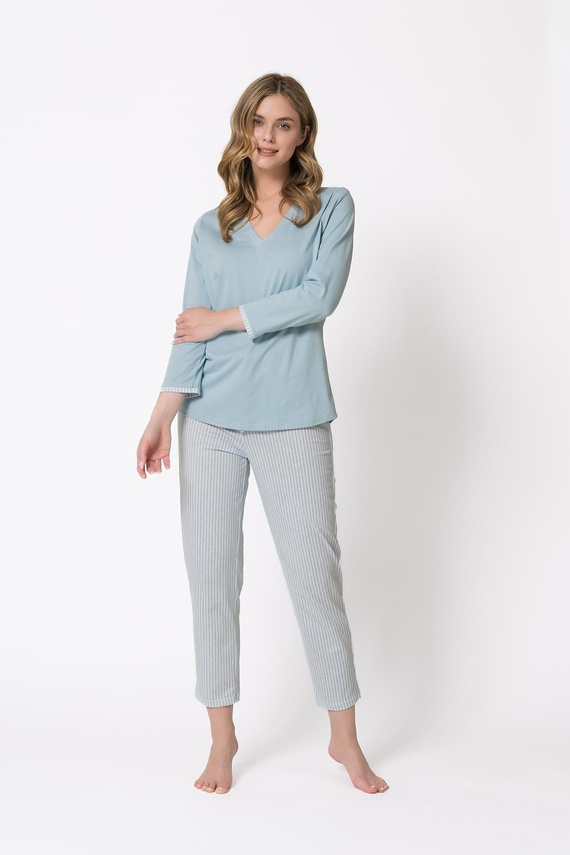 Pijamale damă Leveza 1767 Anita 7/8 verde mazăre 100% bumbac confort