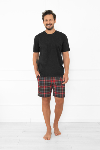 Rusoli pijamale bărbați Italian Fashion melange închis - bumbac verificat scurt confortabil