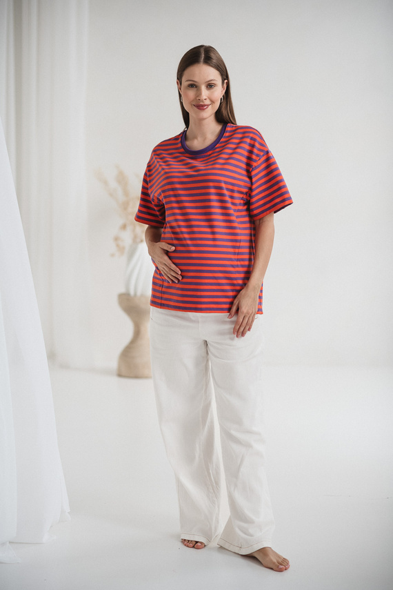 Tricou Mamahood Milk&Love pentru sarcina si alaptare, mov si portocaliu – confortabil si elegant