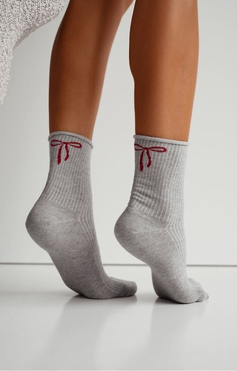 0200-193 Șosete de damă Milena cu fundă, gri - bumbac striat