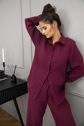 Pijamale pentru femei Colette Sensis - din bumbac, cu mânecă lungă, cu nasturi