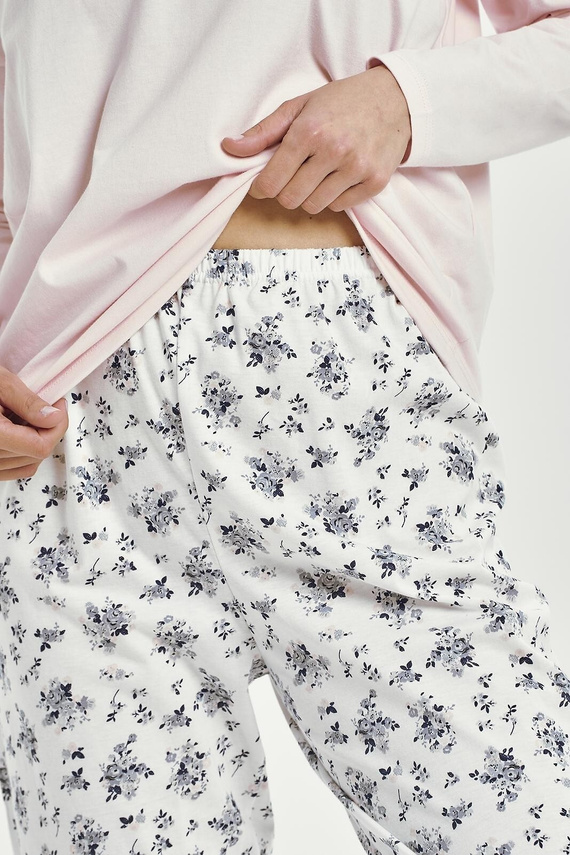 Pijamale de dama Ella 3450 Taro, bumbac roz, maneci lungi, confortabile