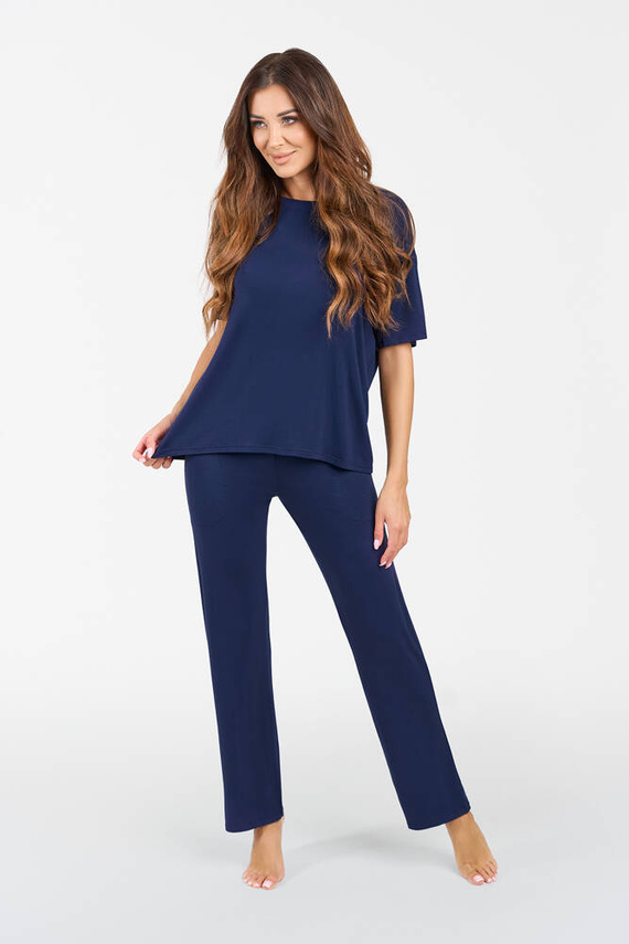 Akord Ladies set cu mânecă scurtă, pantaloni lungi Italian Fashion - albastru marin 