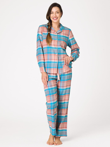 Pijamale damă Key LNS 435 marină – din flanel, cu nasturi, 100% bumbac