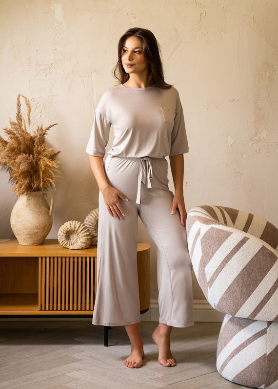 Pijamale dama MK34 Only You, bej Belle Reverie - vascoza, maneca scurta, usoara si senzuala