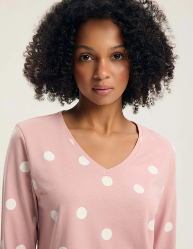 Henderson Gitte 45425 Pijamale damă lungi 100% bumbac, decolteu în V, dusty rose