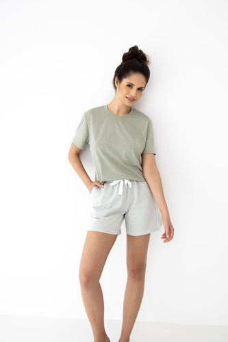 Pijama damă Sensis Yara khaki bumbac pantaloni scurți buzunare