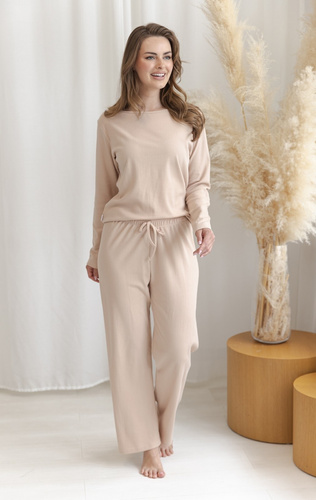 Pijamale damă Taro Sora 3641 bej, 100% bumbac, cu dungi fine
