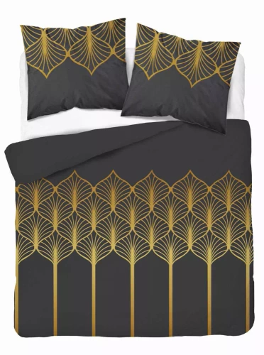 5225 A Lenjerie de pat din satin cu motiv geometric Detexpol negru