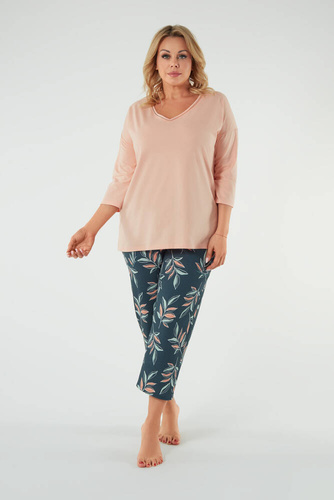 Julietta Pijama de damă cu mâneci 3/4, pantaloni 7/8 Modă italiană - somon/print