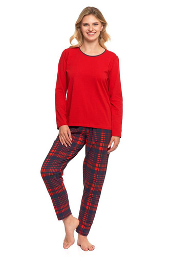 PDD5100-007 Pijamale dama cu maneca lunga, pantaloni lungi Moraj - rosu