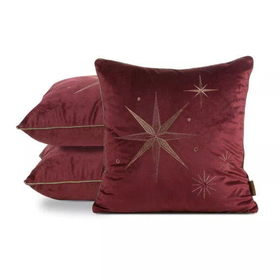 Cap. 259 Față de pernă Eurofirany de Crăciun – catifea bordo cu stea șampanie