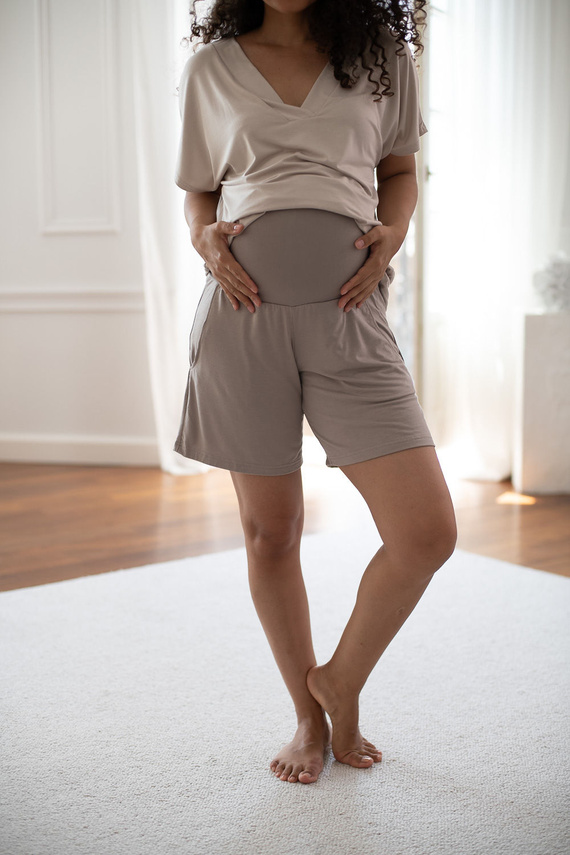 Milk&Love Moon bambusowe scurte pantaloni de maternitate pentru pijama, bej