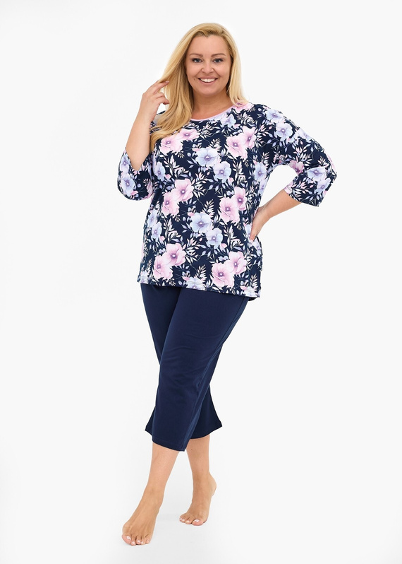 Pijamale dama 147/465 Anabel CORNETTE – bumbac, maneci 3/4, bleumarin