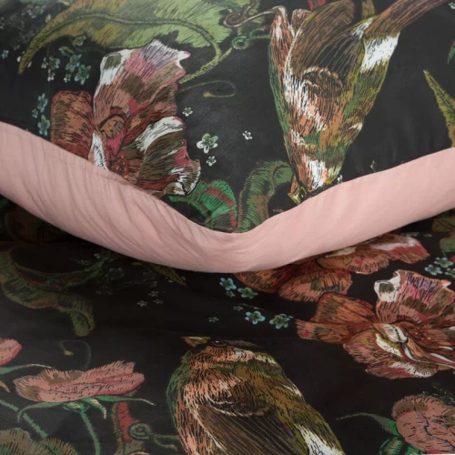 Spring 21 Flowers lenjerie de pat satin Euro perdele negru/verde