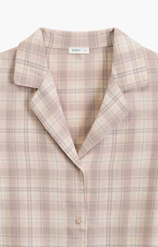 Pijamale pentru femei NLP-505 Atlantic Lavender - Flanel, cu nasturi, în carouri, bumbac