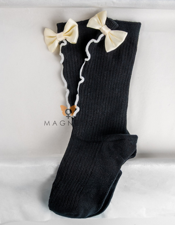 Șosete de damă Magnetis QR5006, negre, din bumbac, decorate cu fundă