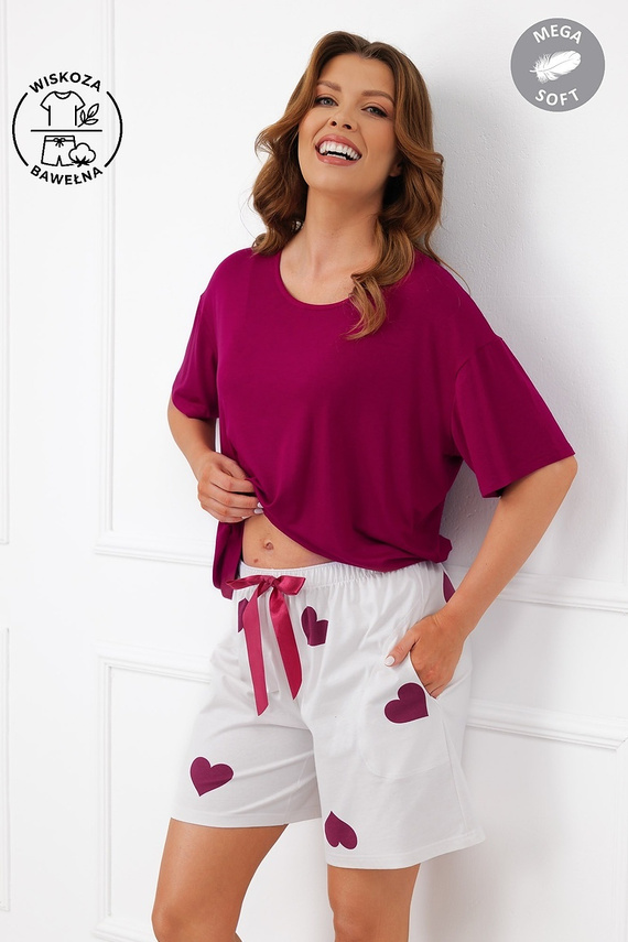 Italian Fashion Kioga Pijamale damă vâscoză Mega Soft șorturi cu inimioare
