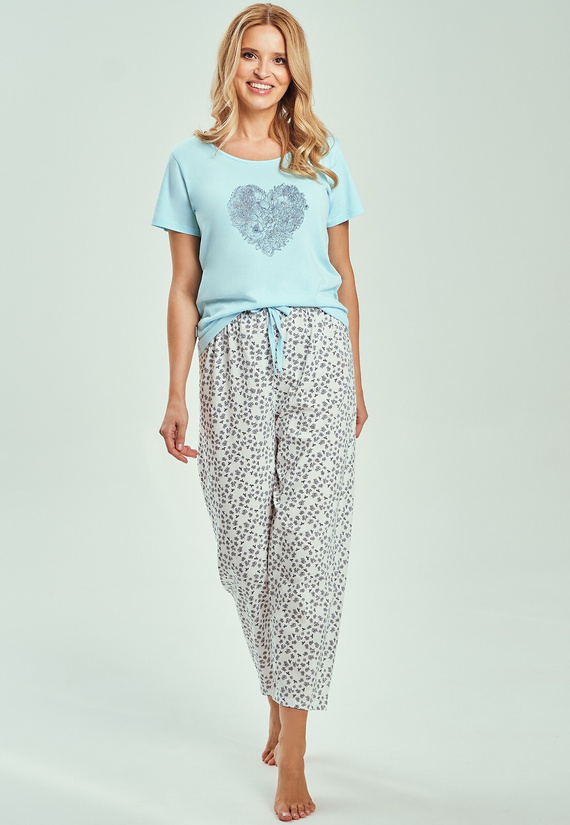 Pijama damă Alessia 3513 – 100% bumbac, tricou cu mânecă scurtă, pantaloni 7/8, confort natural